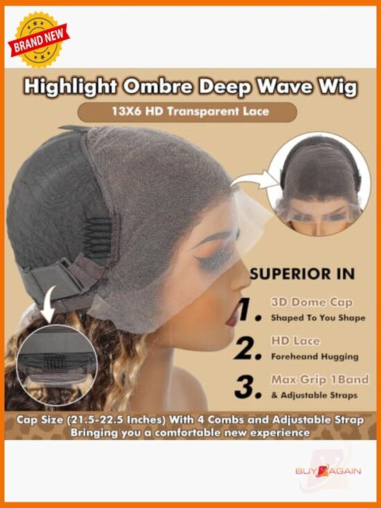 13x6 Deep Wave Lace Front Wig Human Hair Pre Plucked 200 Density Curly
